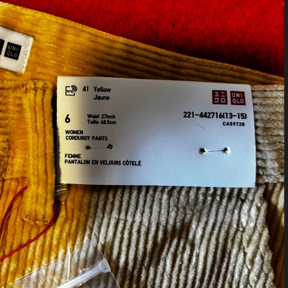 Ines de la Fressange Uniqlo colab light yellow corduroy wide leg baggy pants NWT - Picture 5 of 9